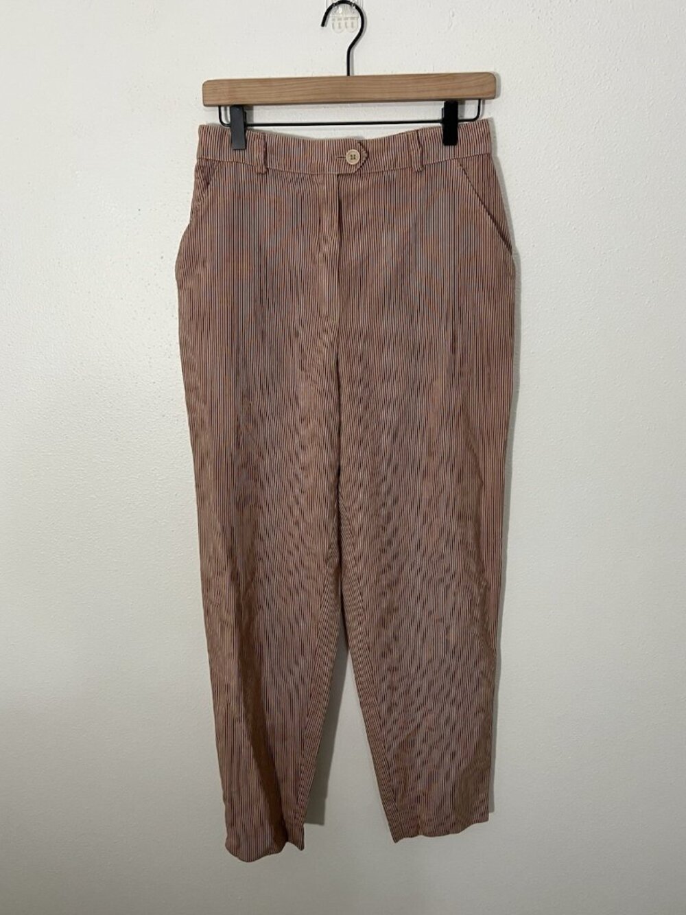 Marella Pin Striped Wool Trouser Pants Size 12 US Brown Cream